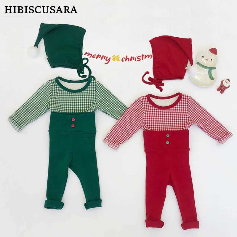 Clothing Sets INS Style Chic Baby Christmas Clothing Sets Plaid Top High Waist Pants Hat Sets Coral Fleece Vest Waistcoat For Xmas New Year H241126