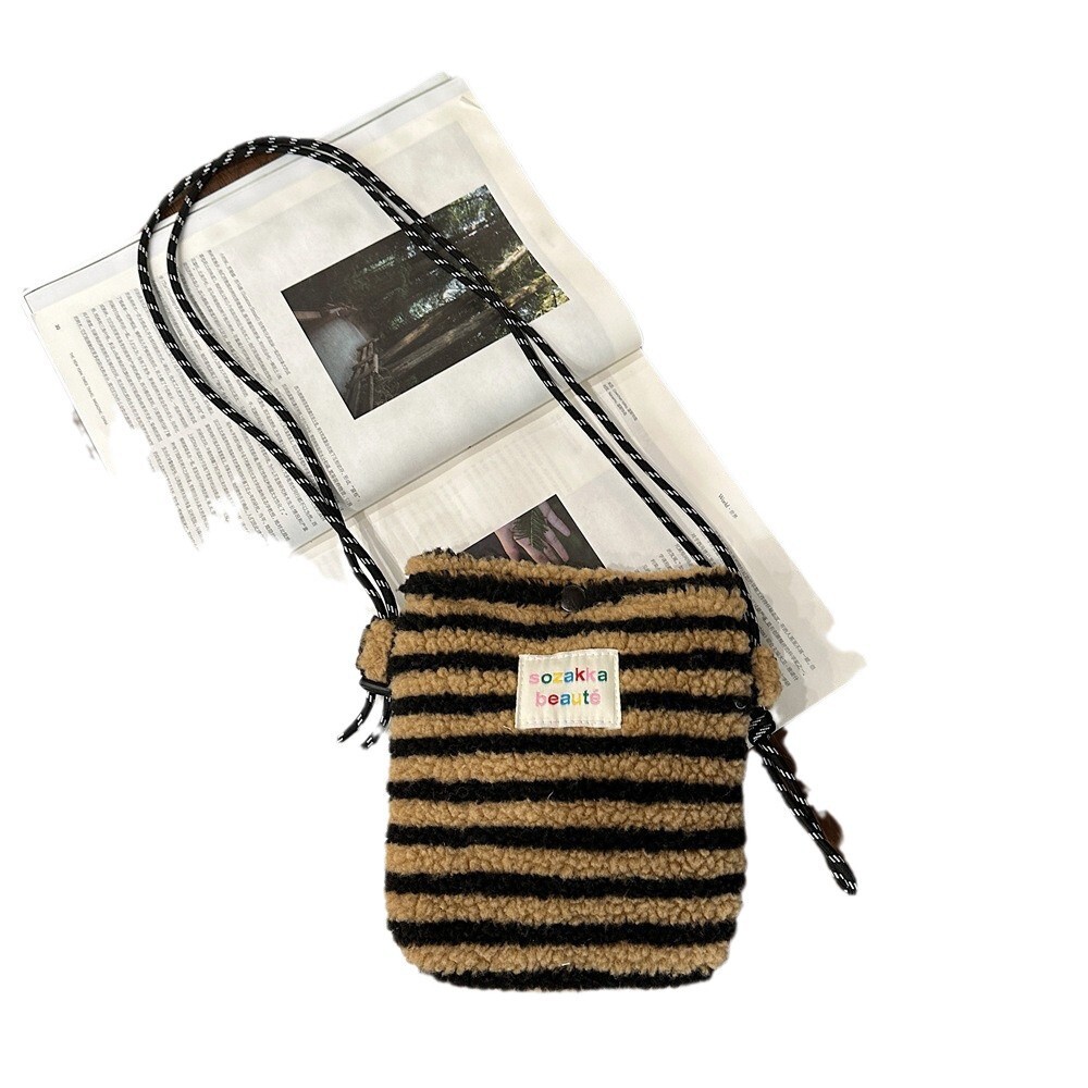 2025S Designer Internet Celebrity Plush Women Rainbow Wave Point Cute Small Pink Single Shoulder Crossbody Shopping Portable Storage Bag