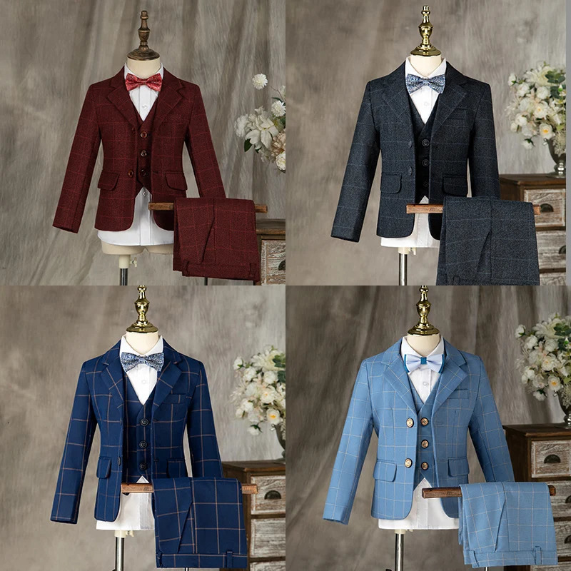 Children Formal Wedding Party Suit Set Boys Birthday Party Performance Chorus Costume Kids Blazer bowtie Pants Clothing Set 241126