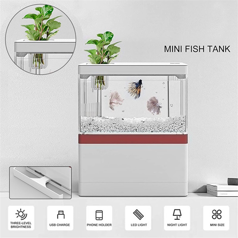 Zaohetian Acrylic fish tank desktop viewing Plant raised fighting fish small fish tank with light