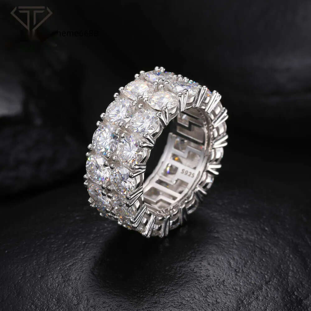 Fashion Shiny 2 Rows Moissanite Ring For Men Pass Dia Tester Sterg Sier Jewelry Rings