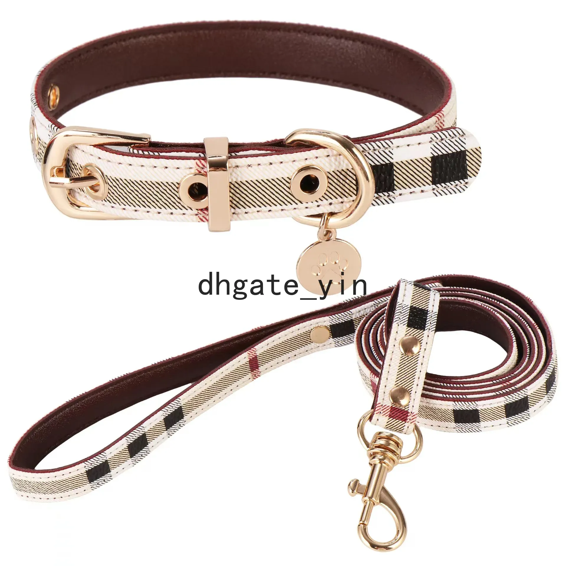 NEW Designer Dog Collars Harness and Leashes Set Soft Adjustable Printed Leather Classic Pet Collar Leash Sets for Small Dogs Chihuahua Poodle Outdoor