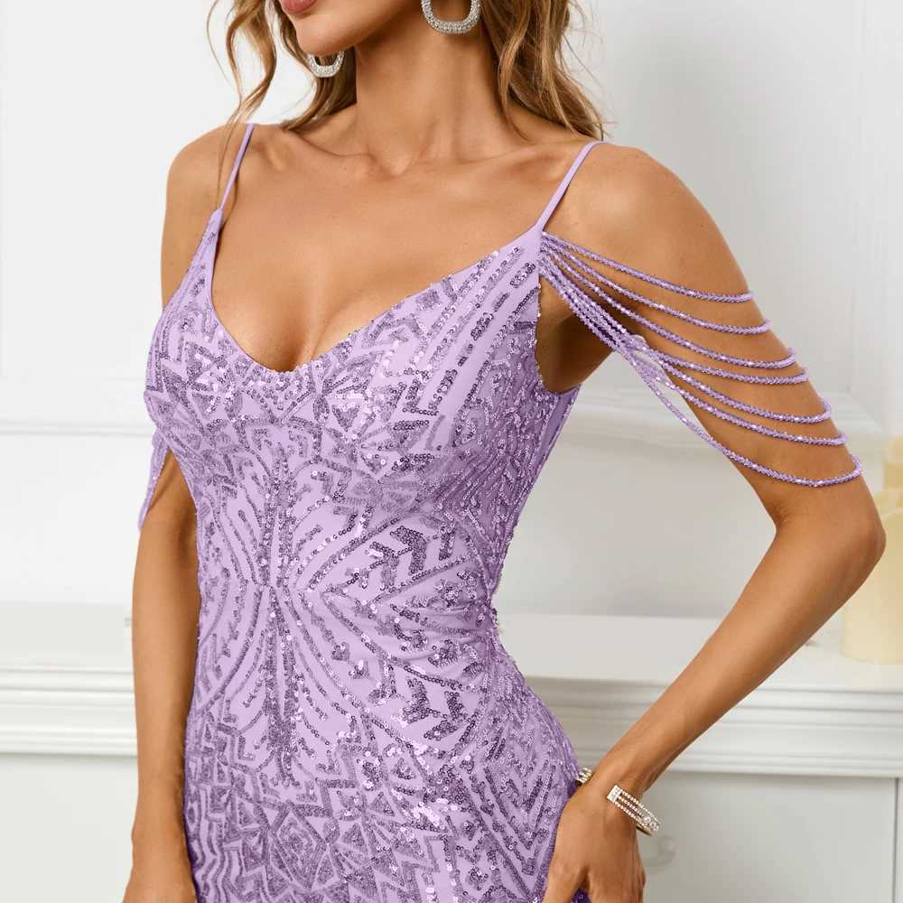 Runway Dresses YIDINGZS Women Sequin Dress Strap Beading Party Maxi Dress Sexy V Neck Evening Dress Long Prom Dress Y240426I1T4
