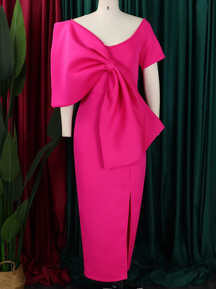 FairyShely Summer Bow Short Sleeve Plus Size Club Dress Womens Solid Large Dress Womens Ultra Thin Party Tight Curve Dress 241125