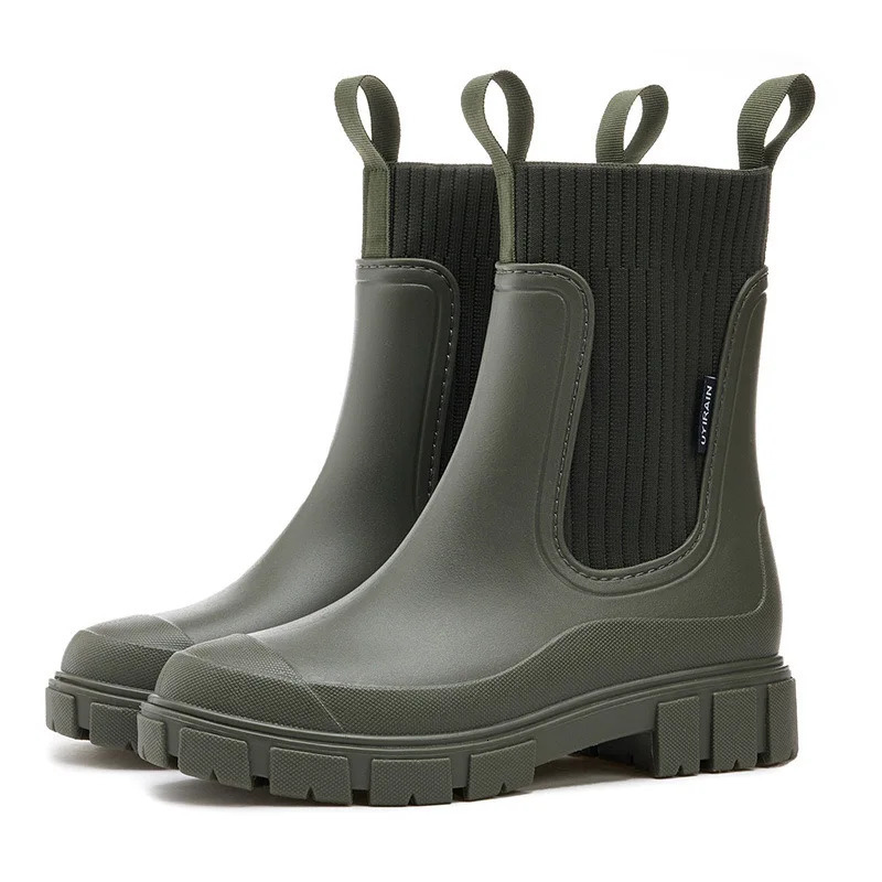 Boots solid small legs shallow PVC round toes womens rain boots platform womens waterproof boots Markdown sales 241126