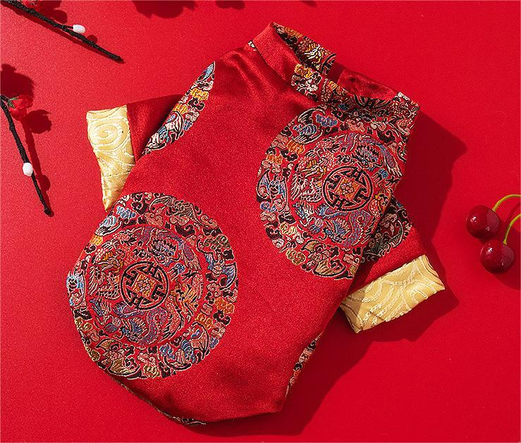 Autumn Winter Thickening Plush Coat traditional Chinese garments for Small Dogs Puppy T-Shirt Fleece Pullover Pet Clothing