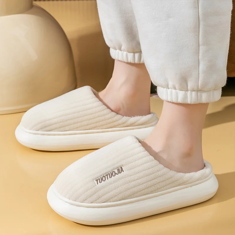 Couple slippers Indoor stripe fluff memory foam fluffy Eva anti-skid soft shoes anti-skid plush slippers Womens winter home 241126
