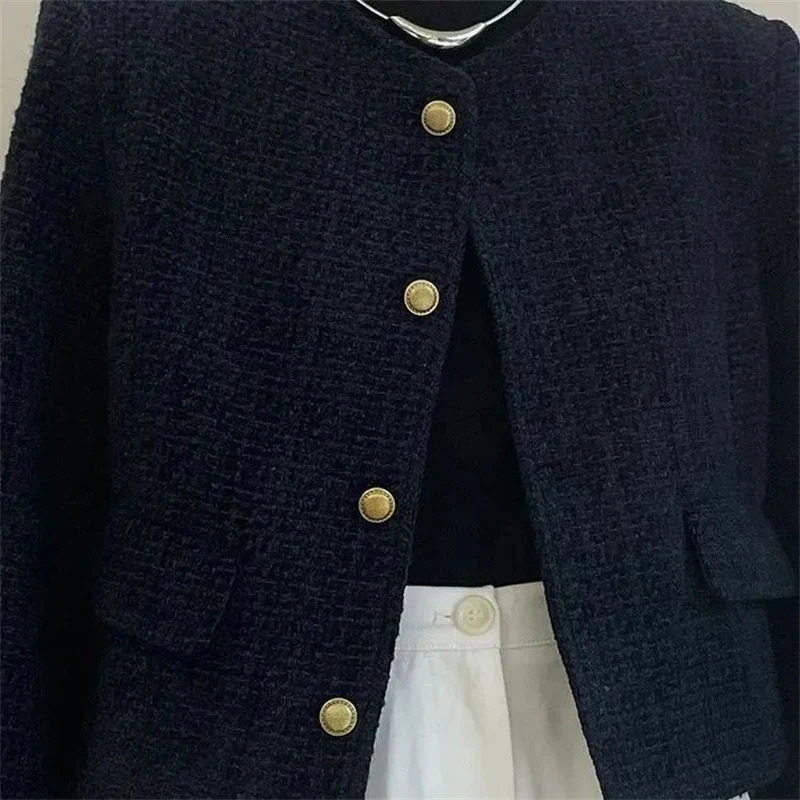 Black Little perfume Style Womens Wool Jacket Autumn Winter Premium Feel Short tweed Wool Coat Warm Coat 241125