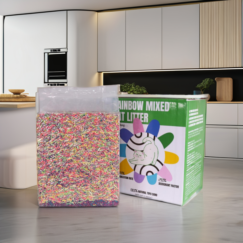 Hot selling gorgeous rainbow cat litter deodorizing water absorption strong to love pets a comfortable environment cat litter