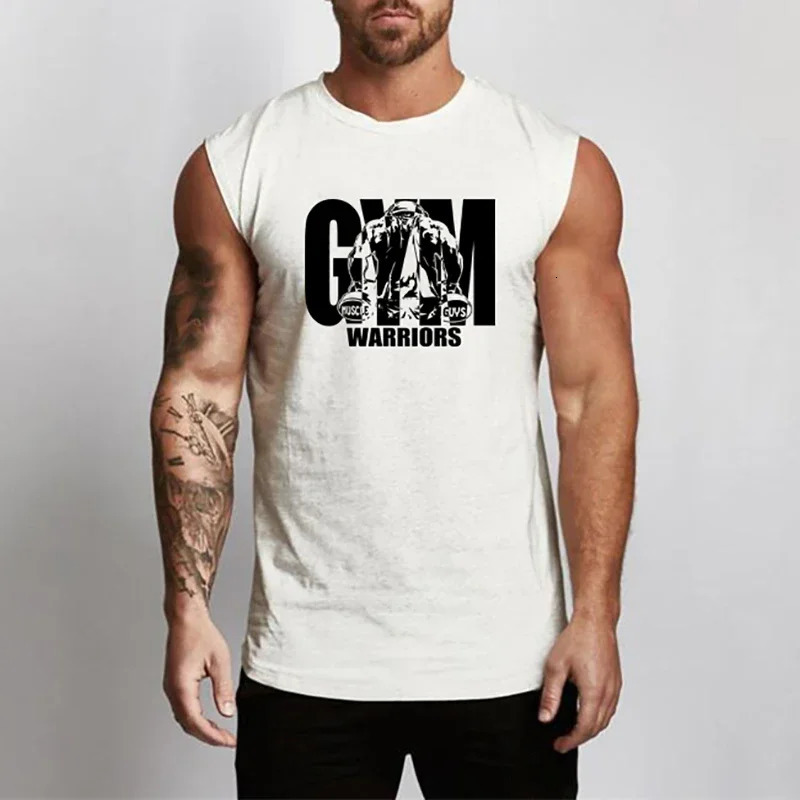 Gym Tank Top Mens Fitness Clothing Compression Vest Cotton Bodybuilding Stringer Tanktop Muscle Singlet Workout Sleeveless Shirt 240415