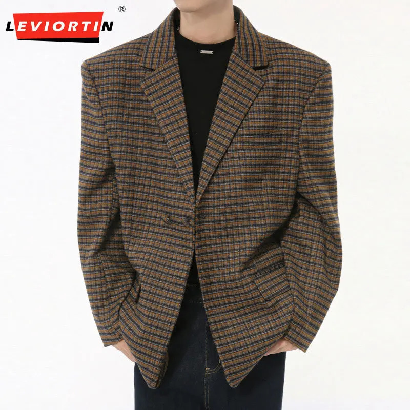 LEVIORTIN British style mens jacket retro double chest plain weave casual autumn loose mens jacket trend 241126