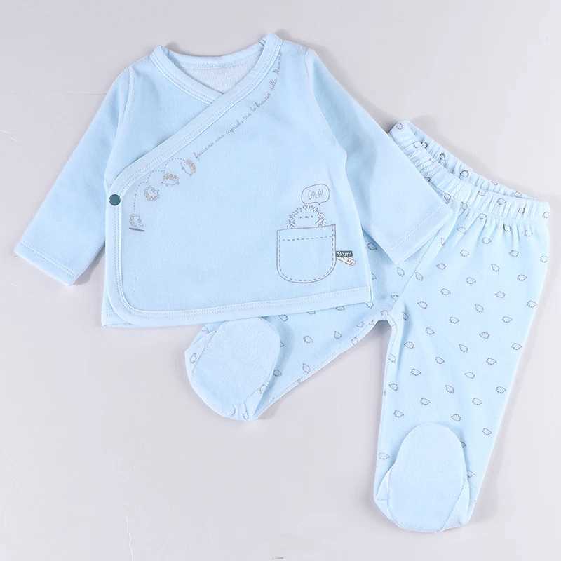 Clothing Sets 2pcs set baby clothes long sleeves boy and baby girl set kids clothes blue and pink velour footies pants baby newborn clothing H241126