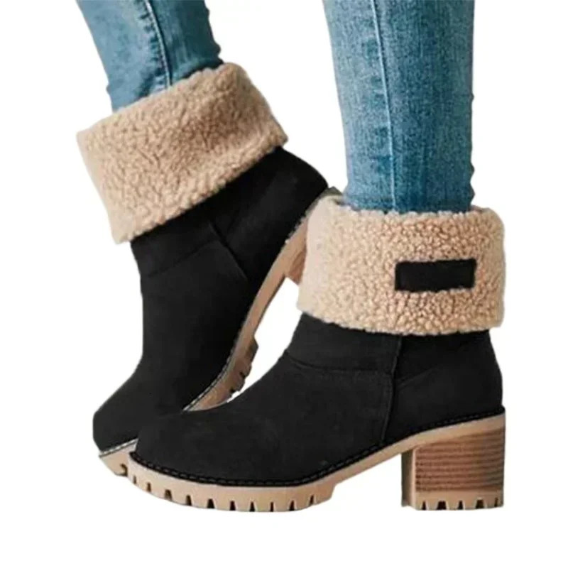 Ladies Shoes on Sale High Quality Sleeve Womens Boots Winter Round Toe Suede Solid Short Barrel Chunky Heels Snow Boots 241114