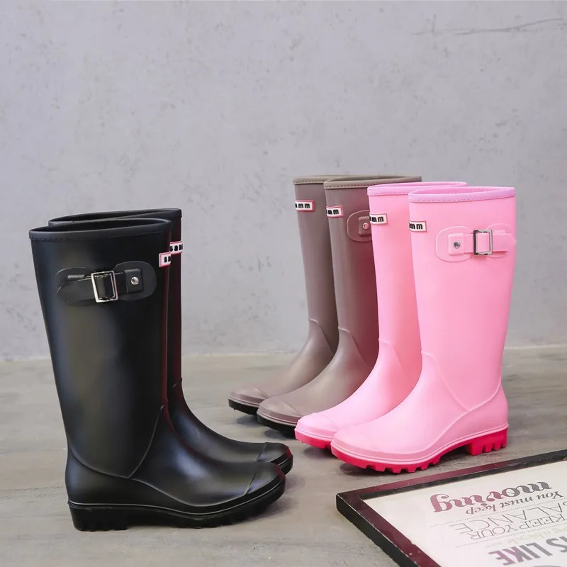 Fashion anti slip rain boots for women knee waterproof long tube rubber boots for women kaolin rain boots for women 241126