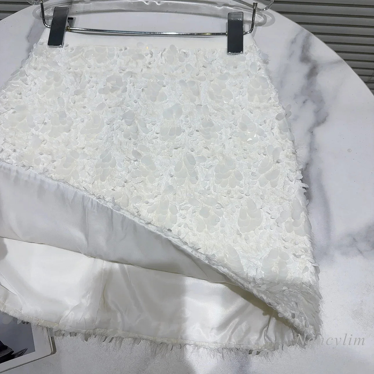 autumn chic sequin tweed warm celebrity short skirt elegant white dress 241125