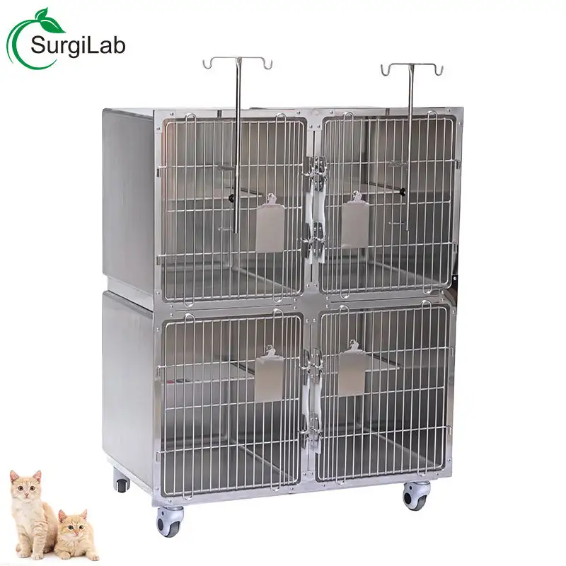 High quality manufacture mental 304 stainless steel laboratory medical hospital pet animal clinic cat cages