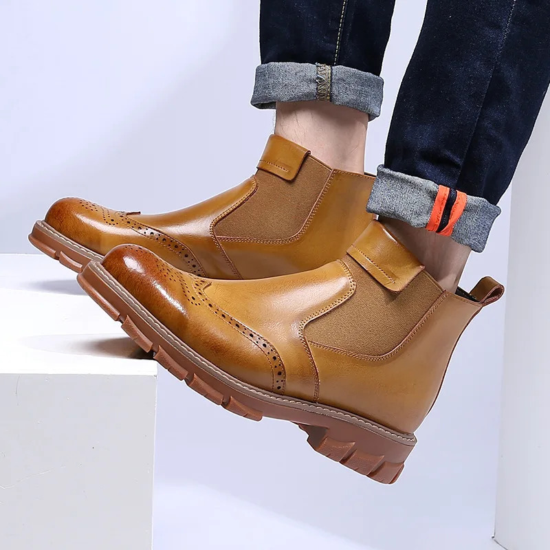 Chelsea Boots for Men er Ankle Boots Classic Genuine Leather Mens Winter Boot Fashion Casual Warm Plush Ankle Botas 241114