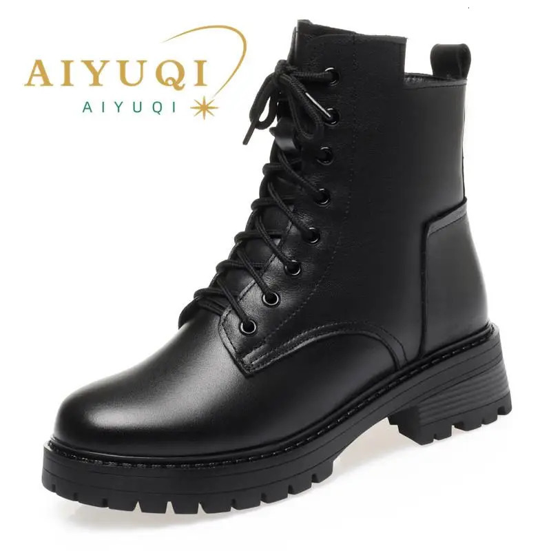 Aiyuqi Womens Winter Large Size Direct Transport Non slip Womens Snow Boots Leather Warm Womens Ankle Boots 241126