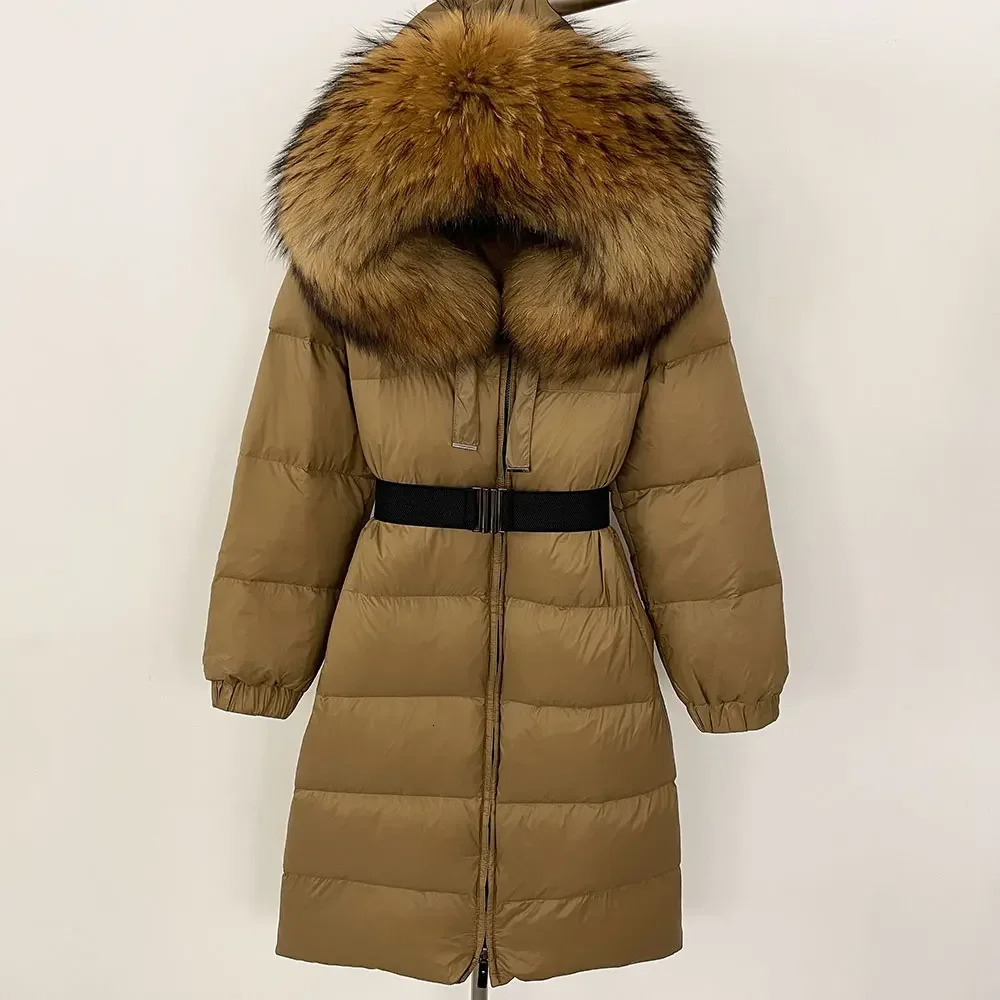 Winter 2024 Warm 90 White Duck Down Jacket Womens Cold Womens True Fur Coat Womens Hooded Long Natural Fox Fur Inflatable Jacket 241126