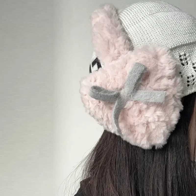 1 Solid Color Earmuffs Black Bow Fluffy Soft Plush Earplugs Ladies Cute Heart-shed Warm Winter Must-have Warm Cold EarmuffsXJ241126