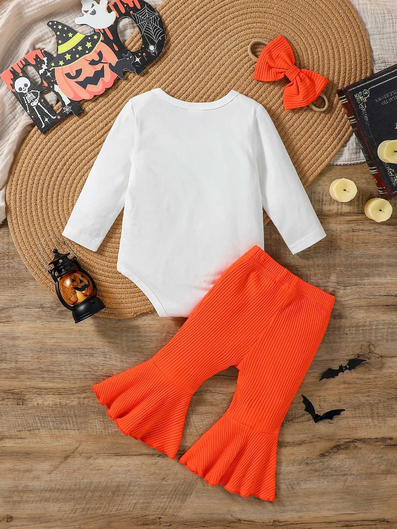 Clothing Sets baby girl casual and cute letter printing long-sleeved Flared Pants autumn two-piece set+Headband H241126