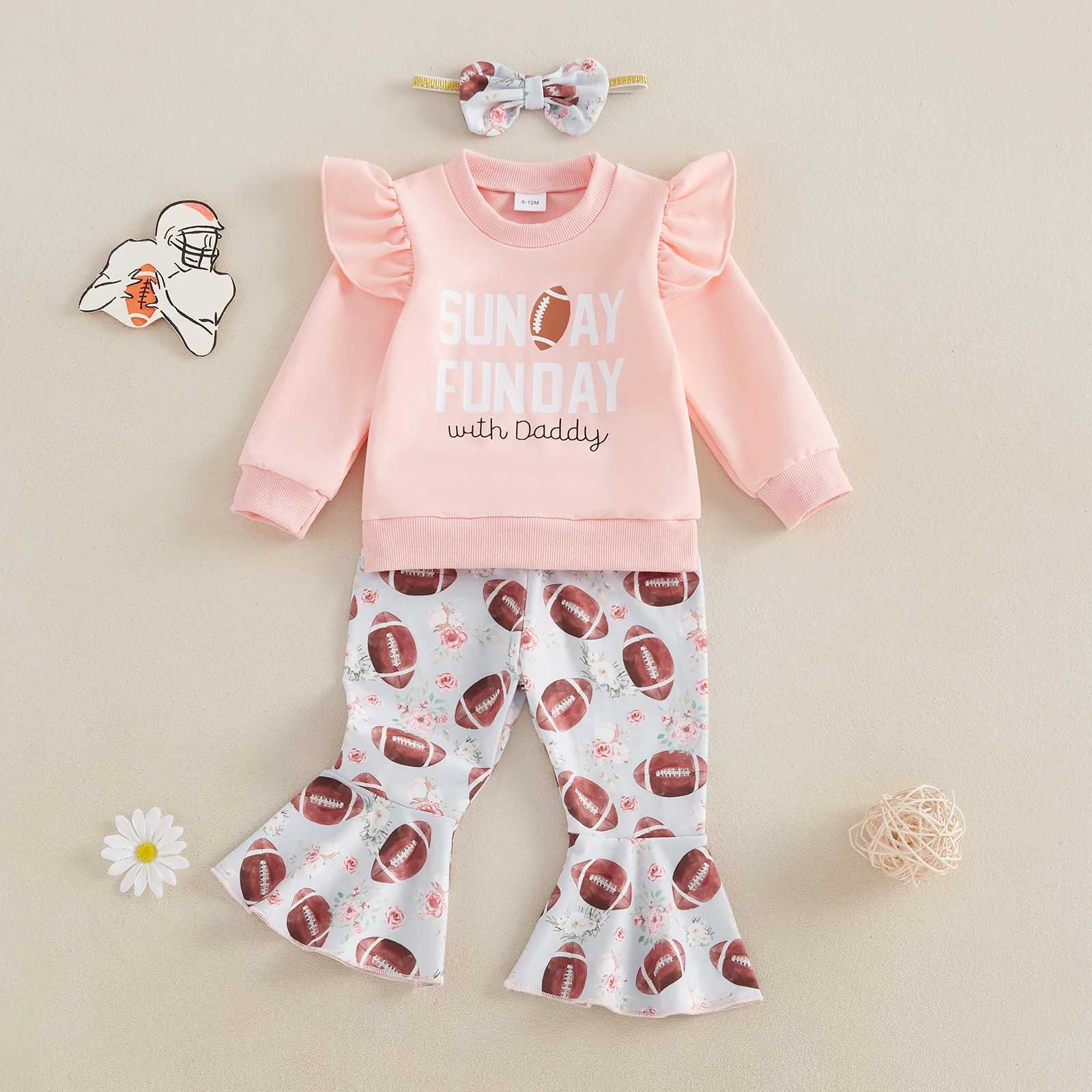 Clothing Sets Kids Baby Girls 3Pieces Fall Outfits Fashion Ruffle Long Sleeve Sweatshirt+Football Flower Print Pants+Hairband Girl Sets H241126