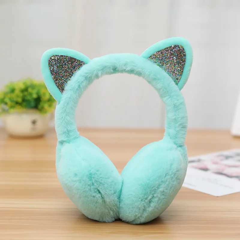 ly Women Girl Fur Winter Ear Warmer Cute Earmuffs Cat Ear Muffs Glitter Sequin Earfls Soft Plush Headphones Warm HeadbandXJ241126