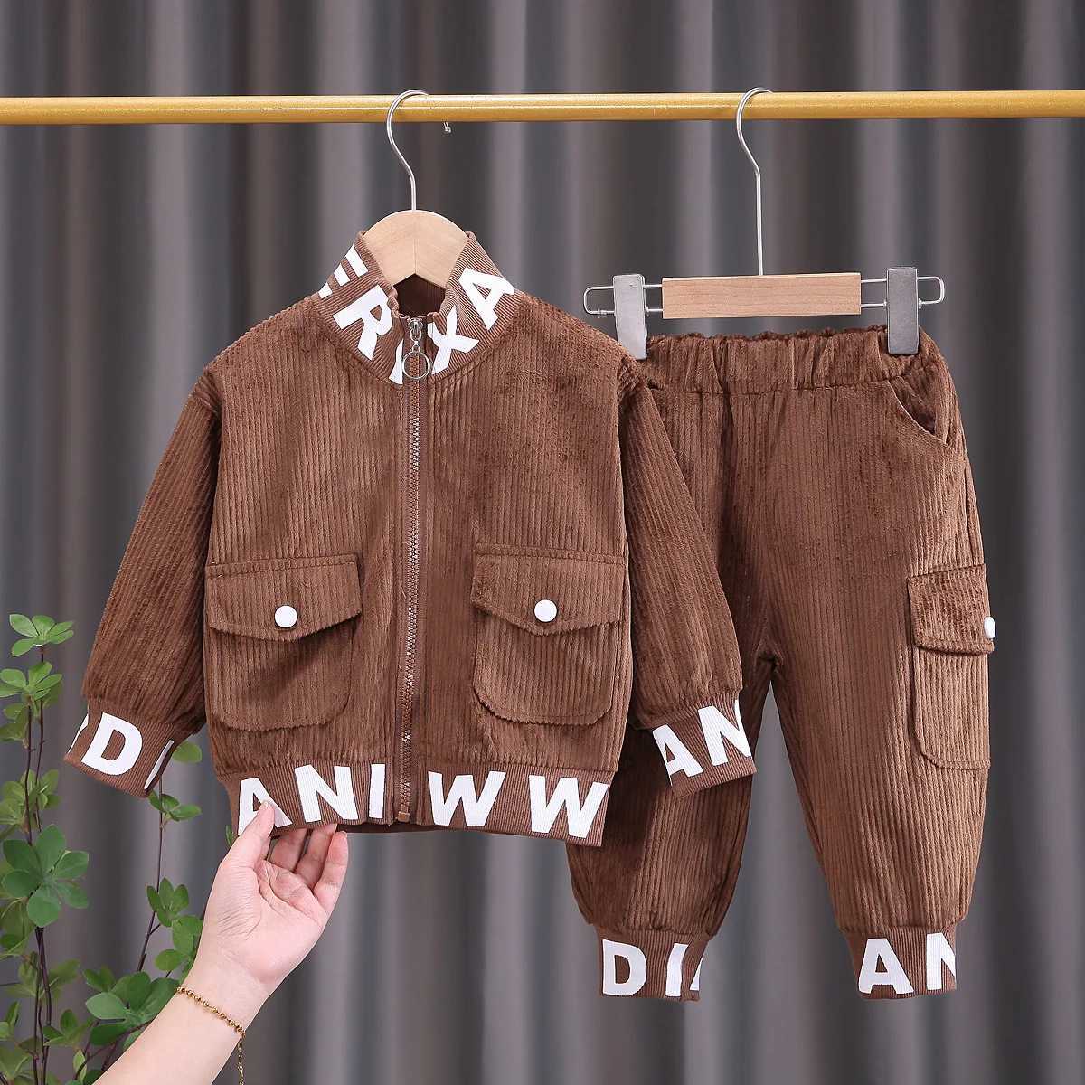 Clothing Sets Spring Baby Boys Clothing Set Corduroy Zipper Jacket Coat + Pants 2Pcs For 1-5 Years Kids Casual Outifts Children Tracksuit H241126