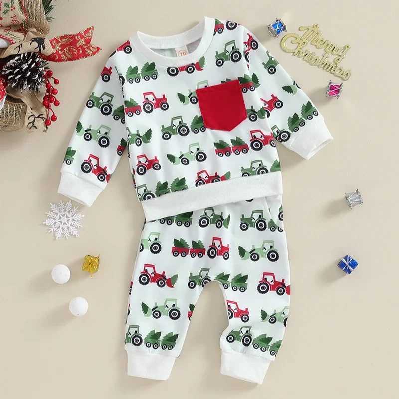 Clothing Sets Toddler Boys Girls Christmas Outfits Truck Christmas Tree Print Long Sleeve Sweatshirts Long Pants 2Pcs Xmas Kids Clothes Set H241126