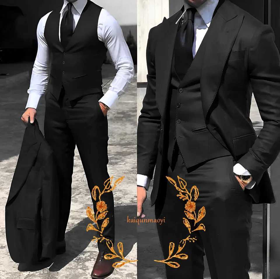 Grey business mens 3-piece jacket pants vest formal office uniform slim and elegant mens clothing XS-5XL X241126 - view 3
