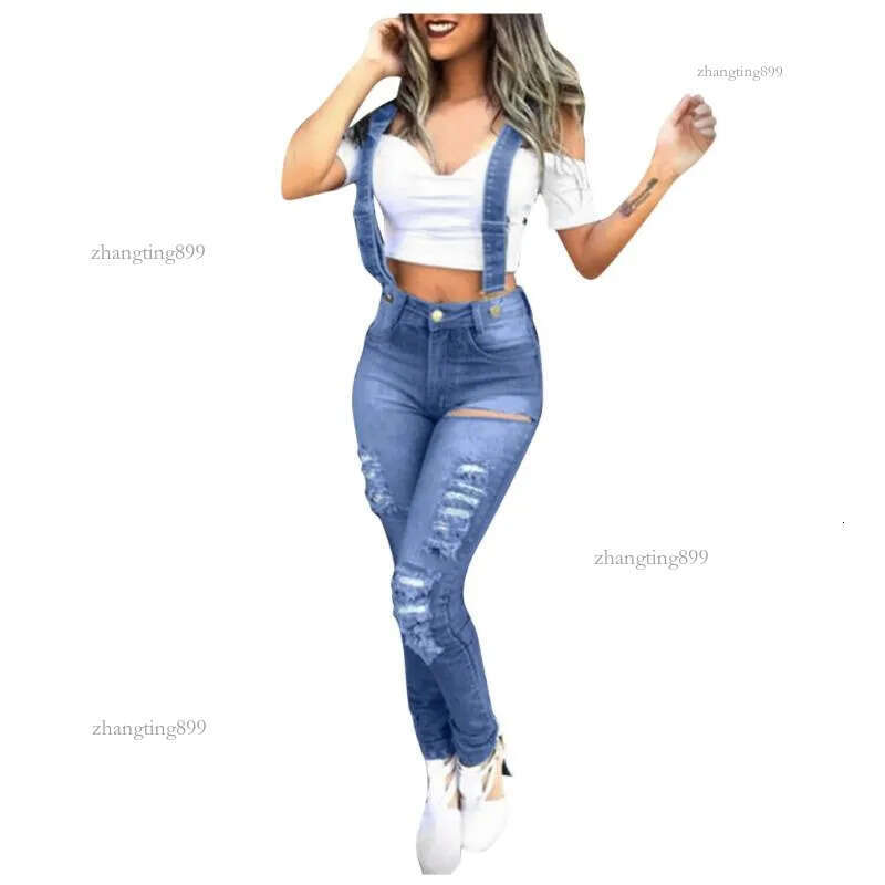Women's Jeans Female Washed Bib Overalls Casual Ripped Denim Pants Women Fitness High Waist Jumpsuits Fashion Rompers #3