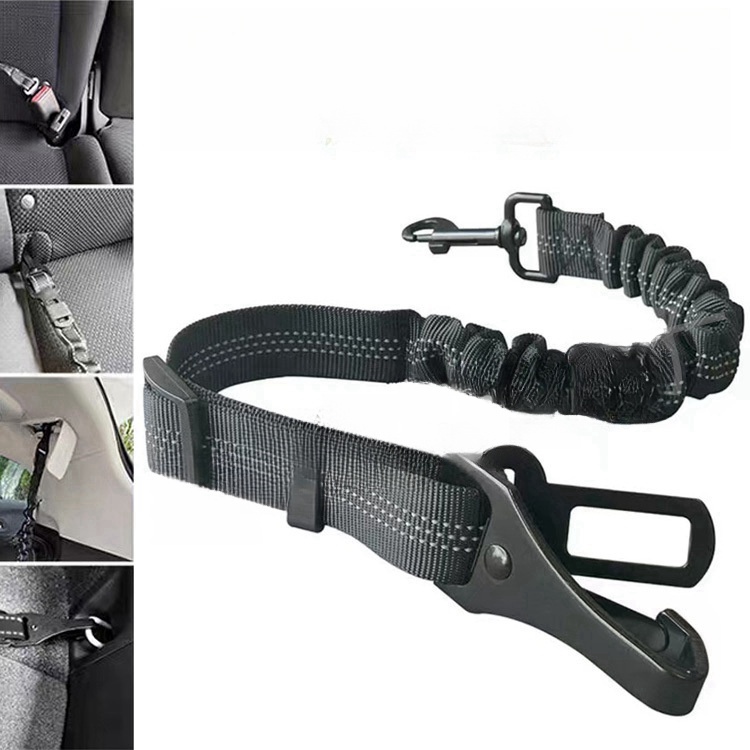 Black Multi Function Reflective Dog Car Seat Belt Adjustable Dog Safety Leash Travel Clip Pet Car Seat Belt