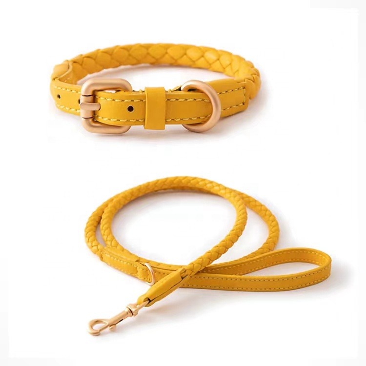 Manufacturer Pet Dog Collar Leash set Luxury Braided Leather Dog Leash Set Leather Woven Collar Leash For Dogs