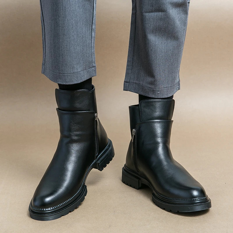 WAERTA Mens Leather Chelsea Boots Fashion High-top Zip Shoes Spring Autumn Comfortable Ankle Boots for Men quality 241114