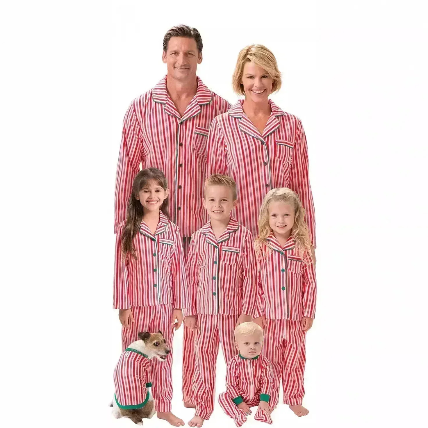 Family Christmas Pajamas Set Striped Print Mother Kids Matching Clothes Button ShirtTrousers Children Clothing Xmas Look Pijama 241126