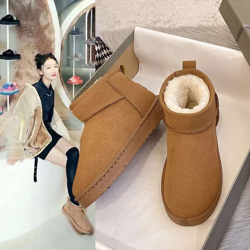 New Snow Boot Style Short Mini Winter Sheepskin Women Waterproof Natural Wool Boots Fur ed Ankle Warm Flat Shoes 24120313