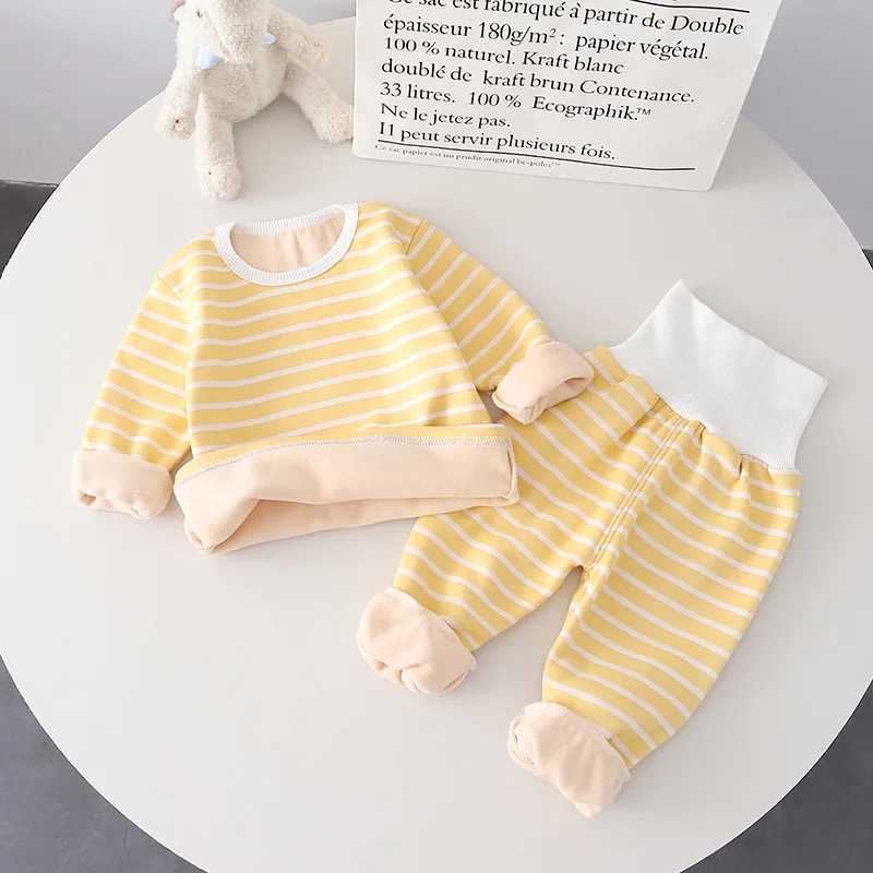 Clothing Sets Toddler Children Clothes Sets Kids Autumn Winter Thick Striped Tops and High Waist Pants 2Pcs for Girls Boys Outfits Pajama Suit H241126