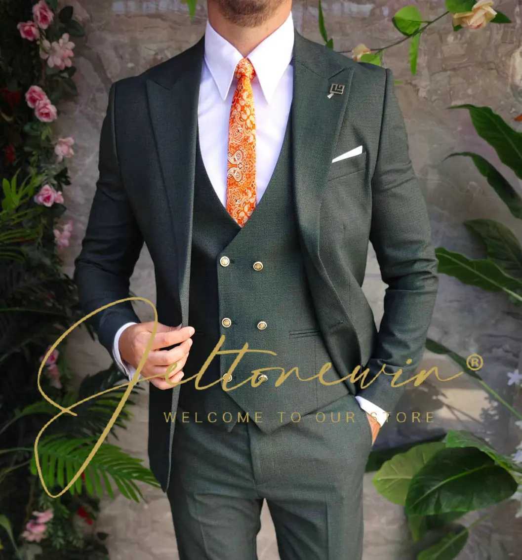 Mens 3-piece set 2025 new fashionable casual business clothing slim fit formal jacket set boyfriend wedding dress set X241126