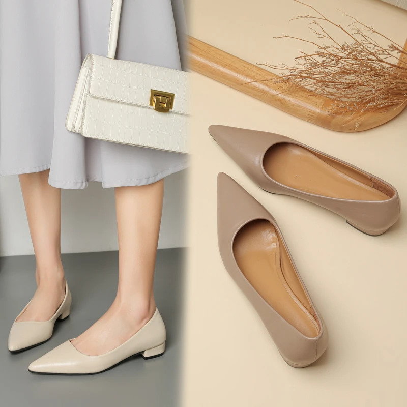 Pointed Toe Shallow Mouth Square Heel Small Leather Shoes Womens Elegant Fashion High Heels Dress Shoes Zapatos Mujer 241126