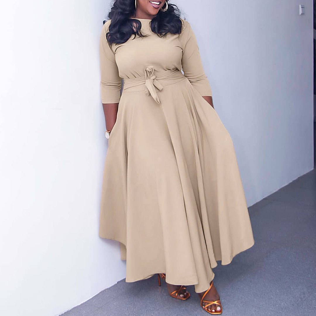 2024 Spring Summer new women Casual Dresses fashion lace-up plus size long dress Solid color girdling ladies dress Clothing Clothes cae 5e7