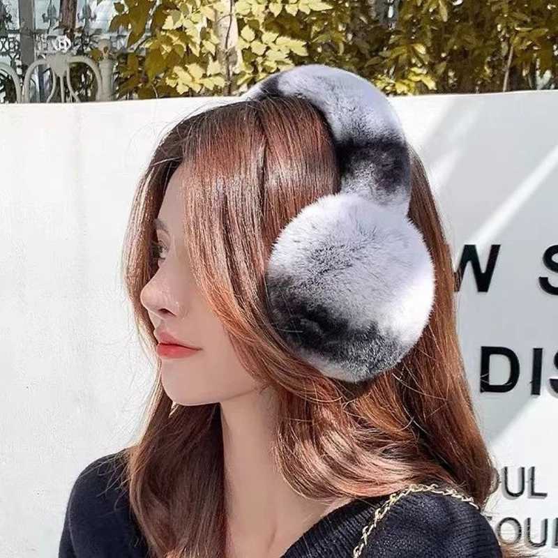 Female fur earmuffs winter earmuffs soft and warm cables genuine Rex rabbit earmuffs for cold weather W241126