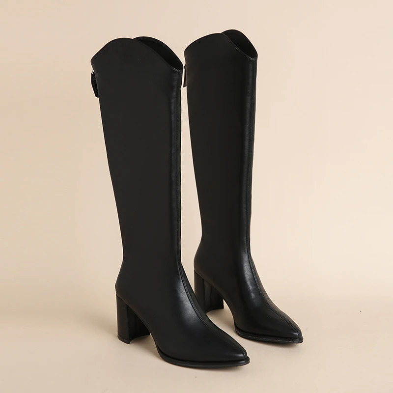 Plus Size 34-43 Women Boots Zipper Thick High Heels Simple Thick High Heels Autumn Winter Boots Knee High Botas 241114