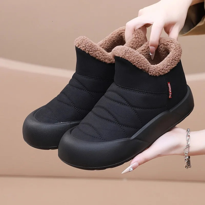Women Ankle Boots Winter Plush Warm Thick Bottom Warm Snow Boots Korean Fashion Anti Slip Comfort Outdoor Cotton Boots 241114
