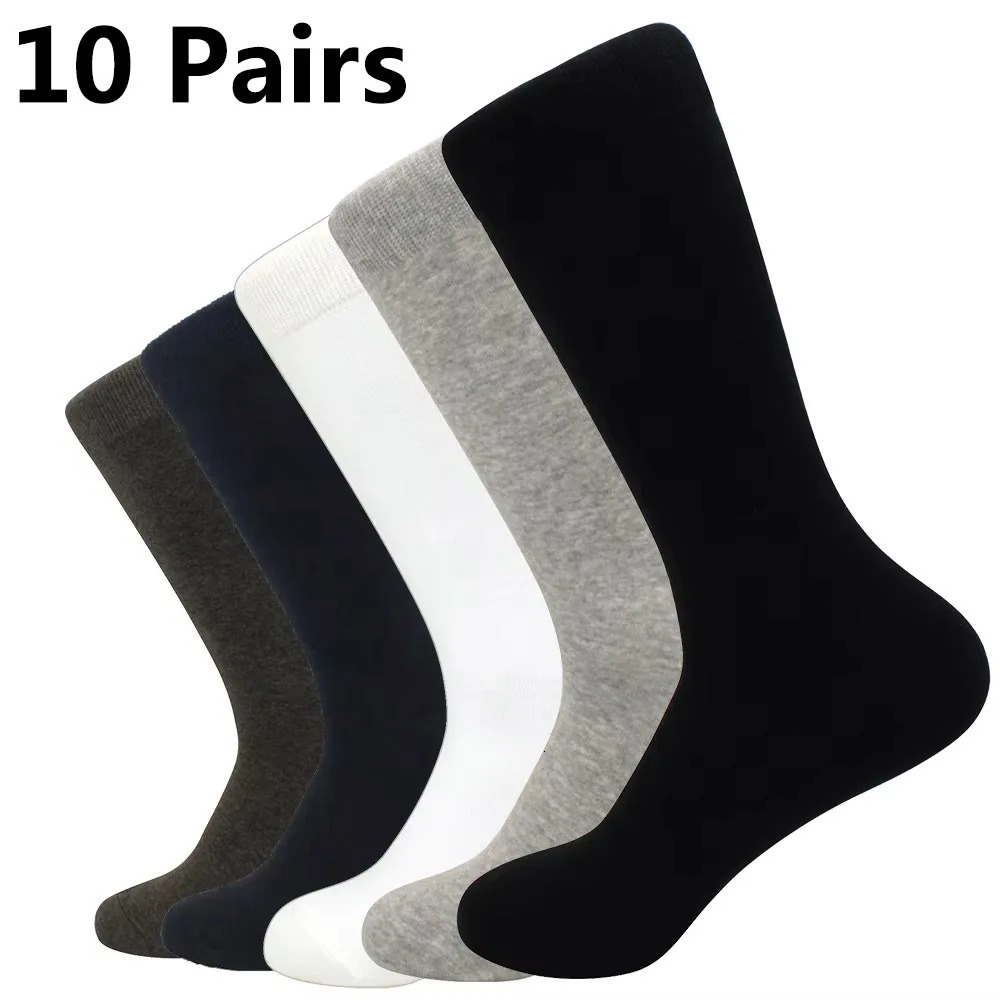 10 pairs of mens socks black cotton dress socks high-quality long autumn and winter sweat and odor resistant calf socks 241126