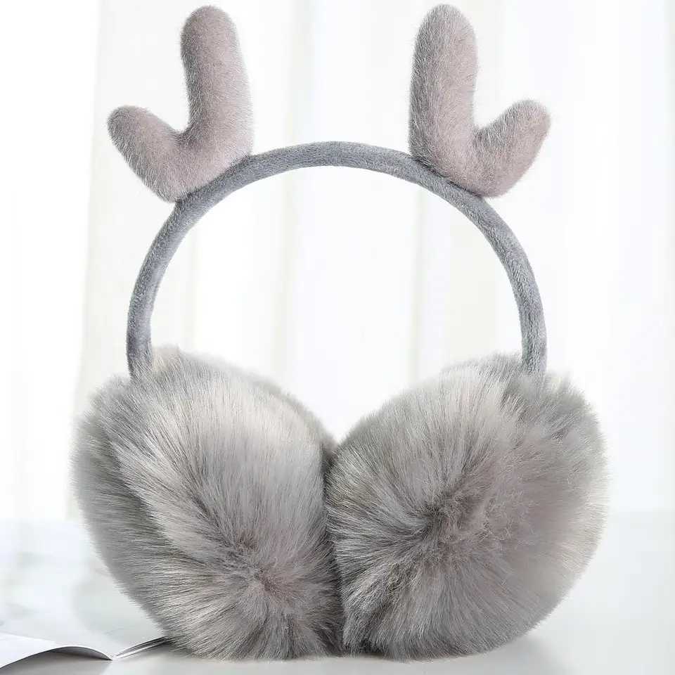 Christmas Ear Muffs Winter Earmuffs Warm Deer Antlers Earmuffs Women Headphones Ear Protection New Fur Elk Earmuffs Soft CuteXJ241126