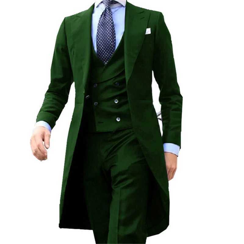 Blue Long Tail Coat 3 Piece Gentleman Man Suit Smoking Da Sposo Moda Maschile Per Giacca Da ballo Da Sposa Gilet Con X250704