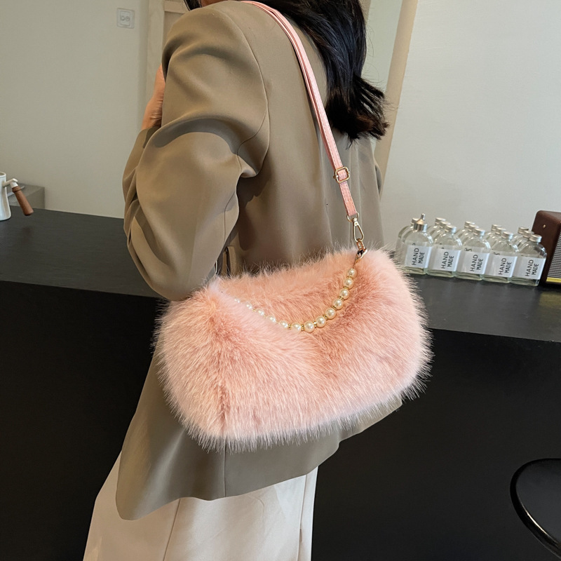 Hairy Pearl Small For Bags Handbags Women Autumn And Winter Fashion Plush Bag, Casual Versatile Single Shoulder Crossbody Bag Designer