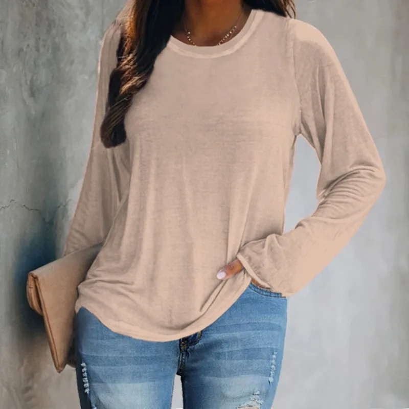 Spring and summer womens solid staff collar underwear long sleeved T-shirt fashionable casual vacation formal office womens top 241121