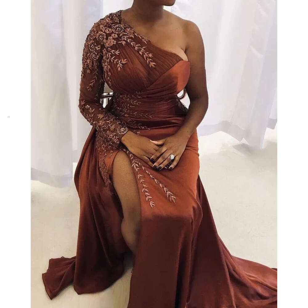 Aso Shoulder One Arabic Ebi Mermaid Prom Dresses Lace Beaded High Split Evening Formal Party Second Reception Bridesmaid Gowns Dress 6660306