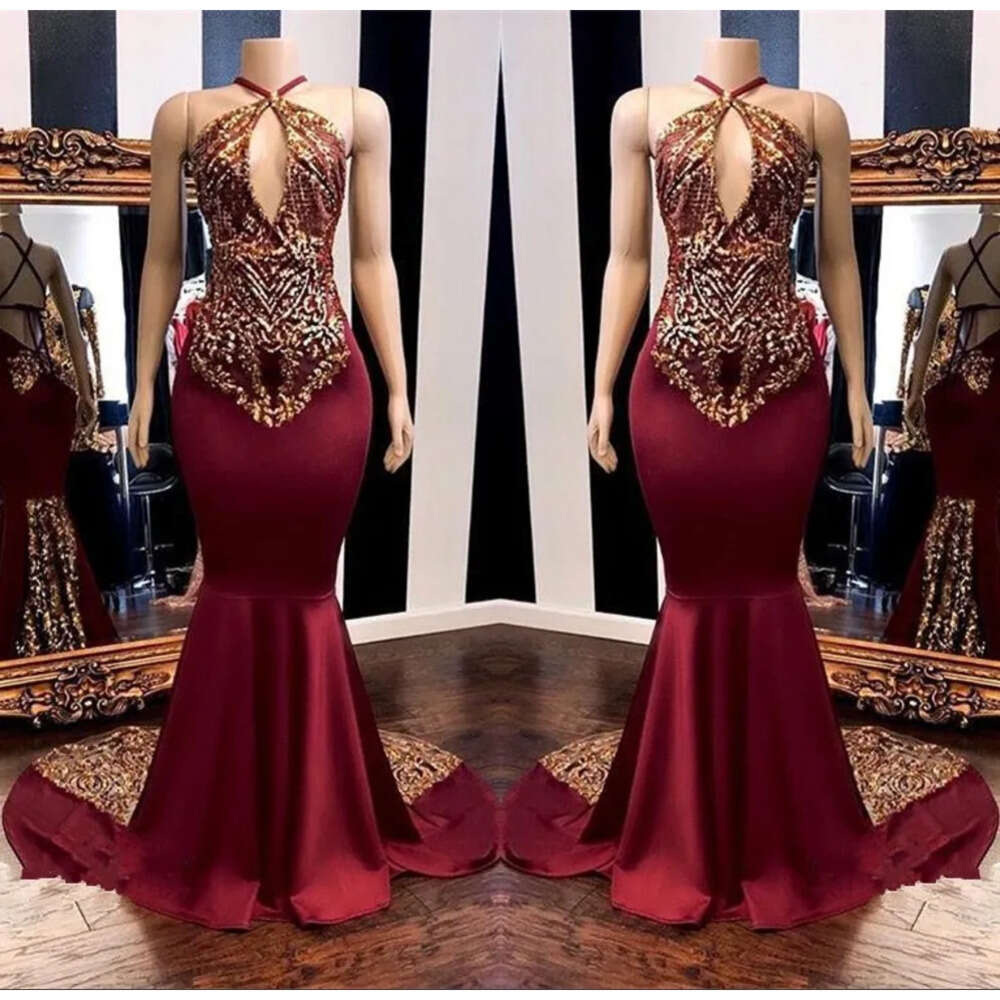 Satin Mermaid Bury Halter Long Prom Lace Applique Criss Cross Floor Length Formal Party Evening Dresses Bc